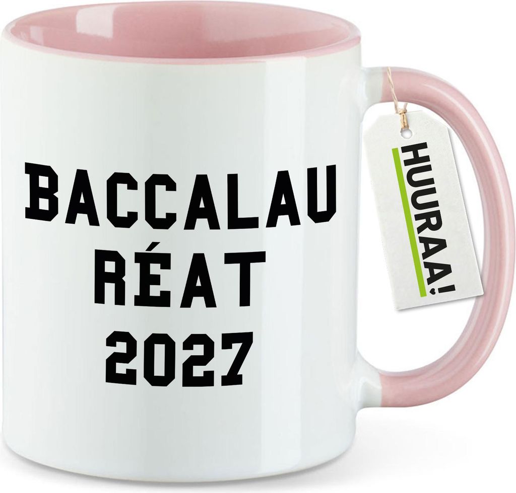Huuraa Kaffeetasse Baccalauréat 2027 Abschluss Frankreich 330ml Rosa Keramik Kaffeebecher Geschenkidee