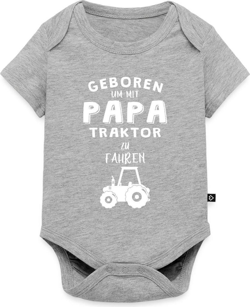 Spreadshirt Geboren Um Mit Papa Traktor Zu Fahren Kurzarm Baby Body, 62 (2-3 M.), Grau meliert