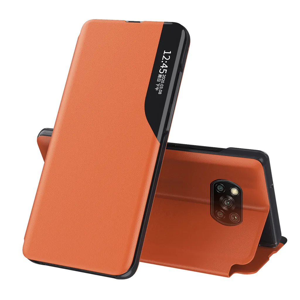 Custodia Flip Xiaomi Poco X3 Pro Arancione | Cover Libro con Finestra