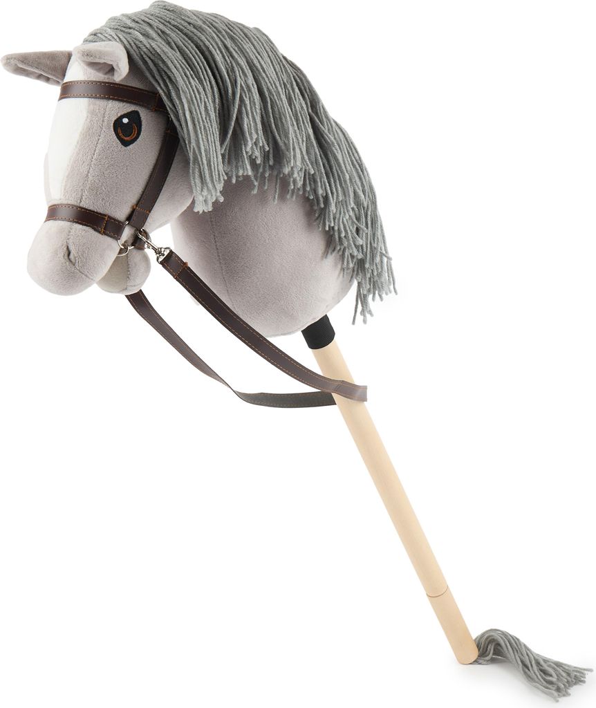 Bieco Hobby Horse Steckenpferd Grauer - Größe S, mit Trense | abnehmbarer Stock & Schweif, für Springreiten, Dressur & Spielen | Hobby Horse Pferde