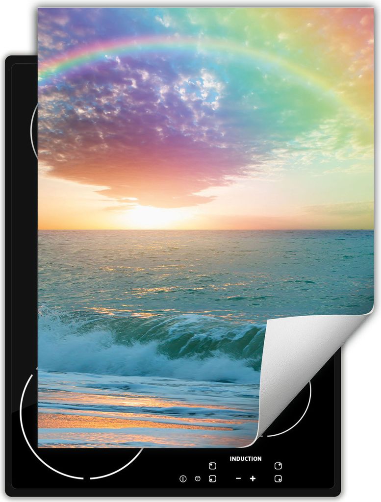 DarHaus Herdabdeckplatte Einteilig Küche Abdeckplatte für Glaskeramikkochfeld Abdeckung Induktionskochfeld Aufrollbare Matte 40x52 cm, Meer - Strand