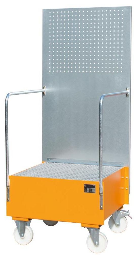 Bauer Fahrbare Auffangwanne mit Lochplattenwand LPW 200-1, lackiert, Gelborange
