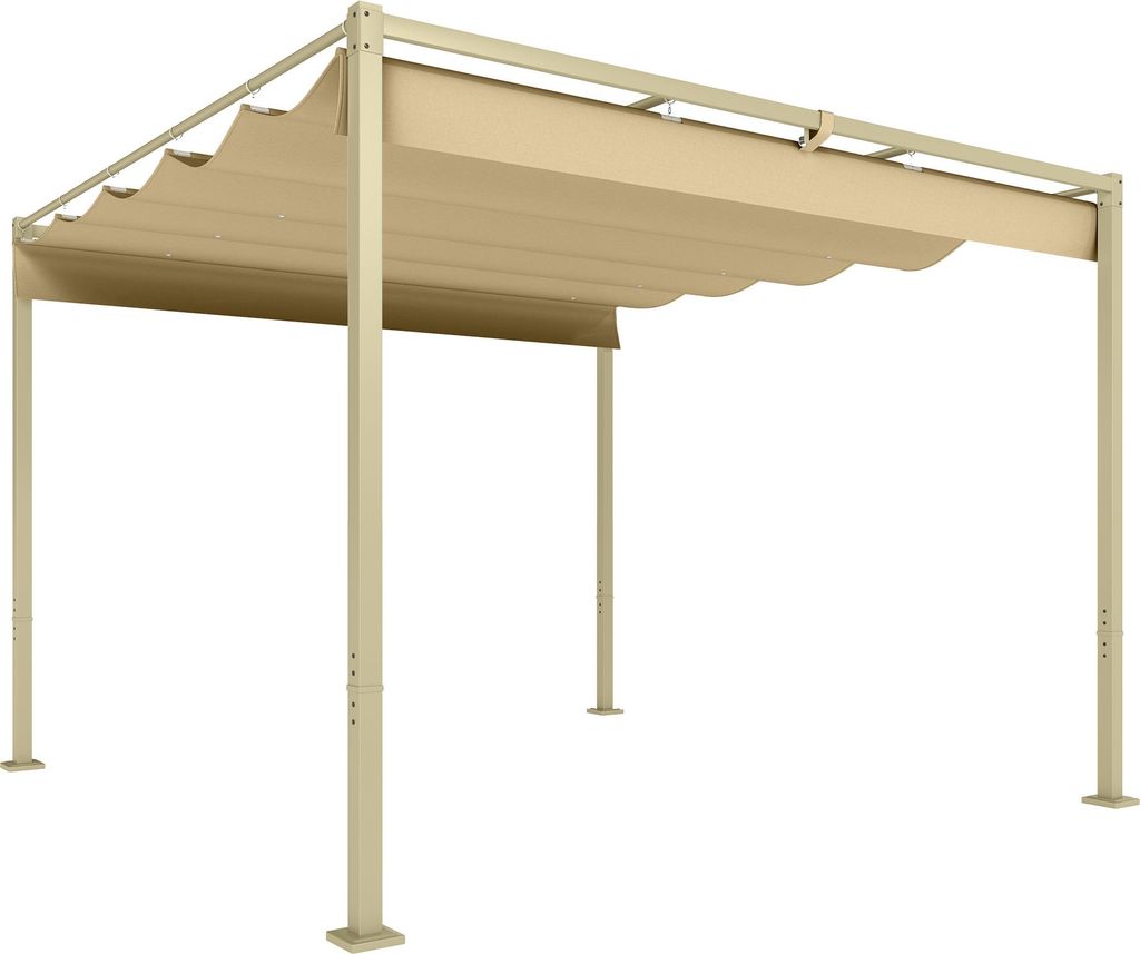 3 x 3 m Garten-Pergola mit einziehbarem Dach, Pavillon, Baldachin für Schatten, UPF30+, Khaki