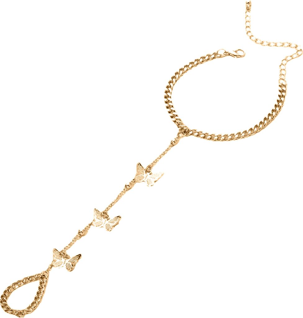 Damen-Ring-Armband, Schmetterlings-Design, verstellbare Länge, Schmuck, Hip-Hop-Stil, langlebiges Studenten-Armband für den Alltag-Golden