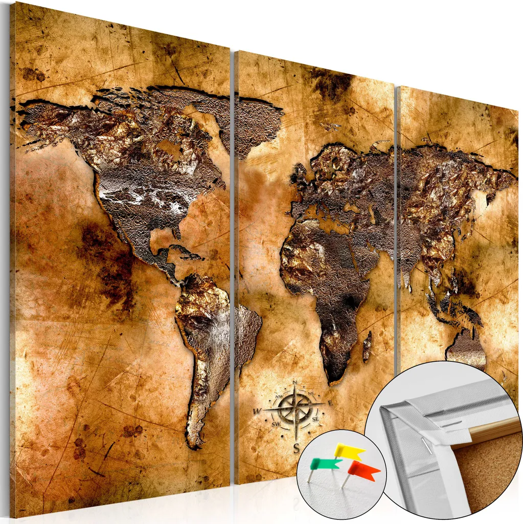 Quadro Sughero 120x80 Oro k-A-0050-p-f | Mappa Mondo Design per Parete