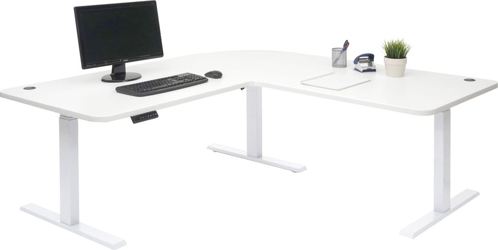 Eck-Schreibtisch HWC-D40, Computertisch elektrisch höhenverstellbar 178x178cm 84kg MVG weiß, weiß