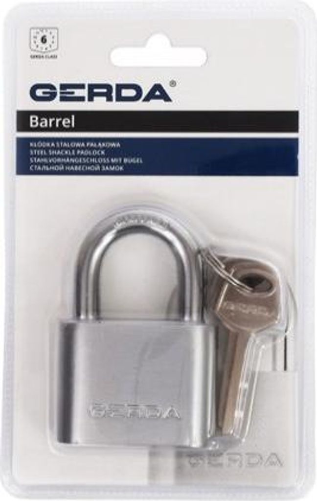 GERDA BARREL Stahl 60 Bügel Vorhängeschloss, matt verchromt, Blister