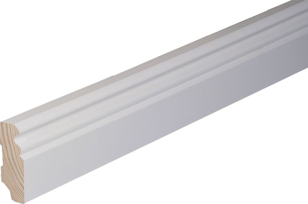 Kosche | Sockelleiste | Massivholz | 19 x 58 x 2400 mm | Weiß | Fußleiste | Berliner Profil | Hochwertig | Robust