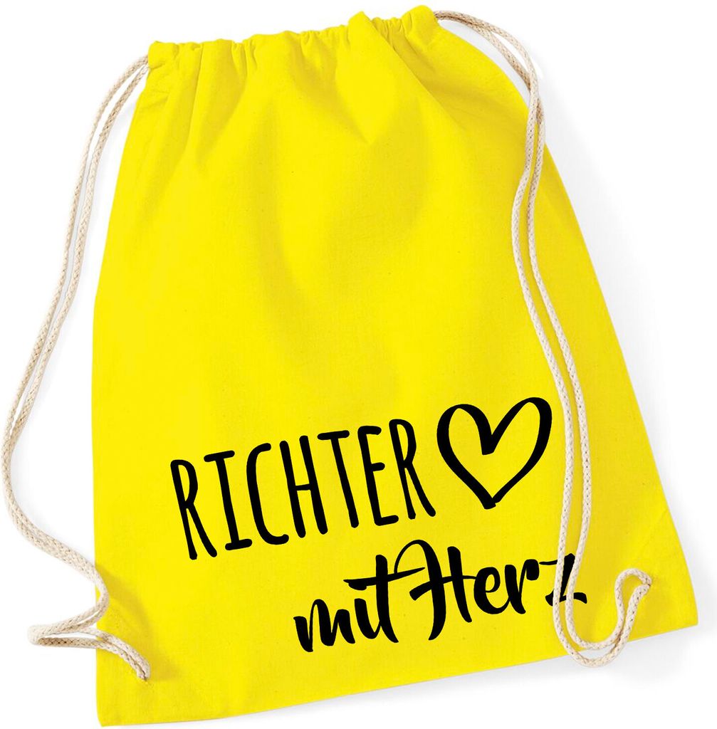Huuraa Turnbeutel Richter mit Herz 12 Liter Yellow Baumwolle Rucksack Geschenkidee