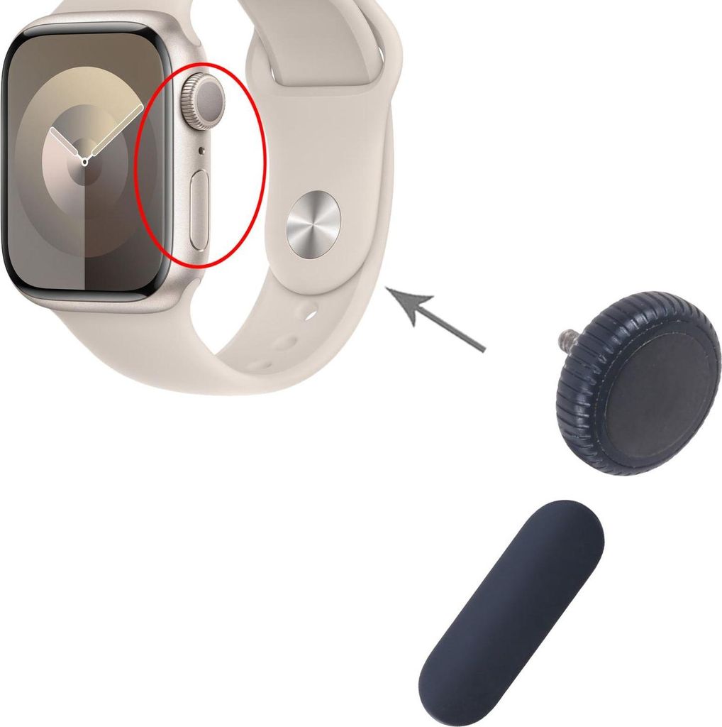 Für Apple Watch Series 9 41/45mm GPS Crown Nut & Power Button Set Midnight