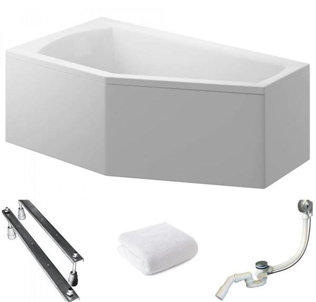 Aqua For You | Asymmetrische Badewanne Selena - 150x90 Cm - Antibakterielle Beschichtung - Mit Verkleidung - Eckbadewanne - Acryl - Links Seite