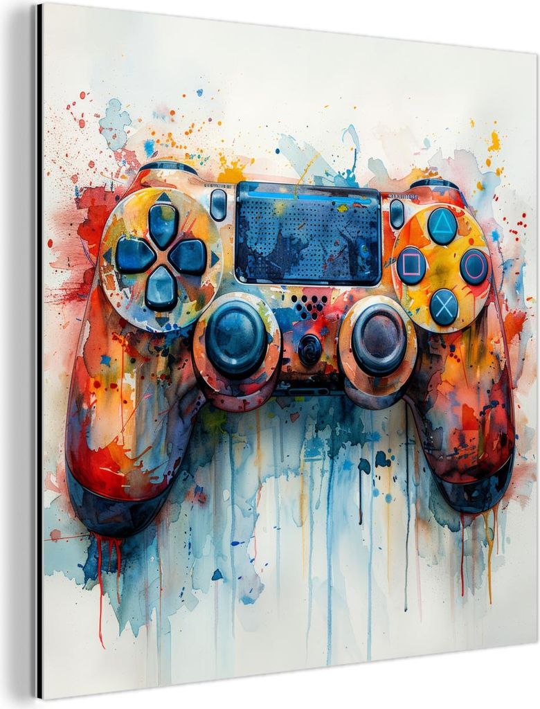 MuchoWow Wanddekoration Metall Metallbild Wandkunst 50x50 cm Kinder- und Jugendzimmer - Spiele - Gamecontroller MuchoWow Aluminium Gemälde - Alubi...