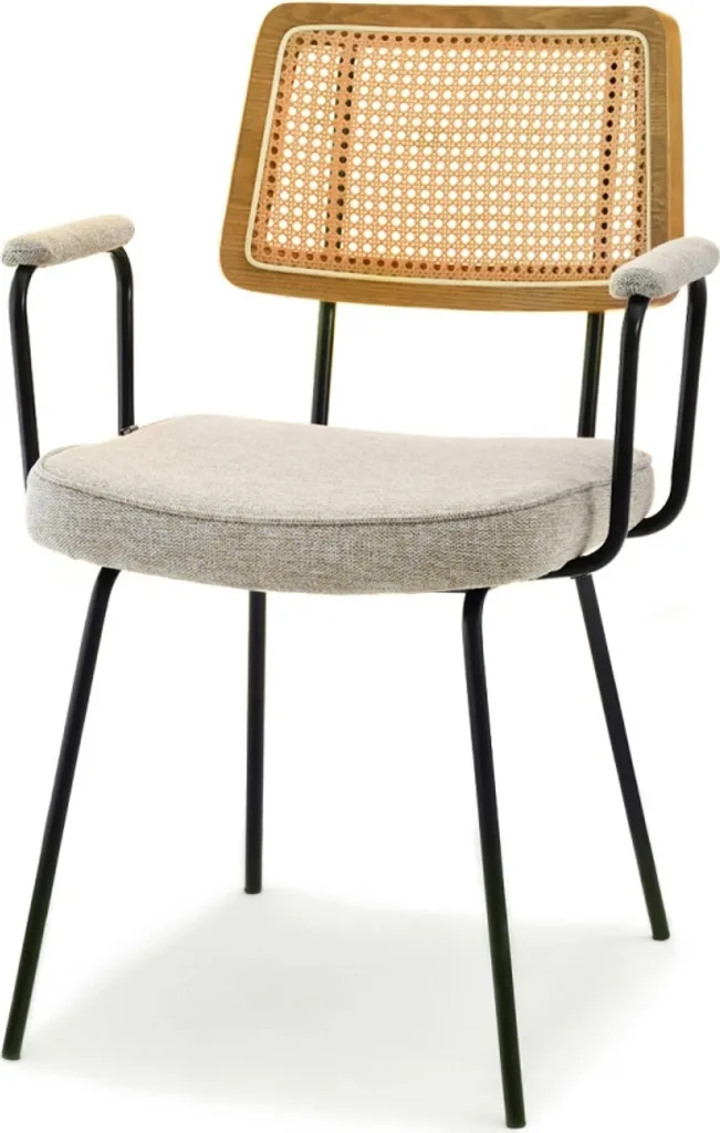 Chaise de salle à manger KAREN chêne et beige avec pieds en métal noir