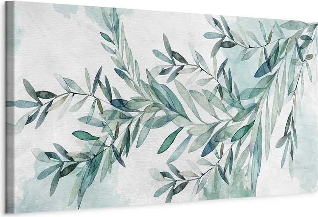 Quadro Moderno Foglie Mint Calm 150x50 cm - Stampa TNT Alta Definizione