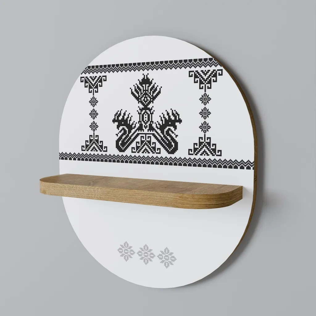 Étagère Ovale MYTHIC STITCH en Métal et Bois - Double Niveau de Rangement