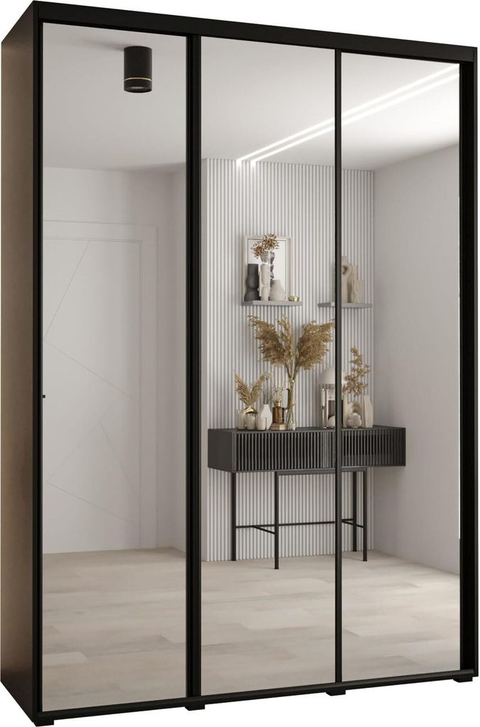 MEBLE KRYSPOL Davos 2 Schrank, drei Türen - 235,2x180x60 cm - Schwarz Schwarz Schwarz