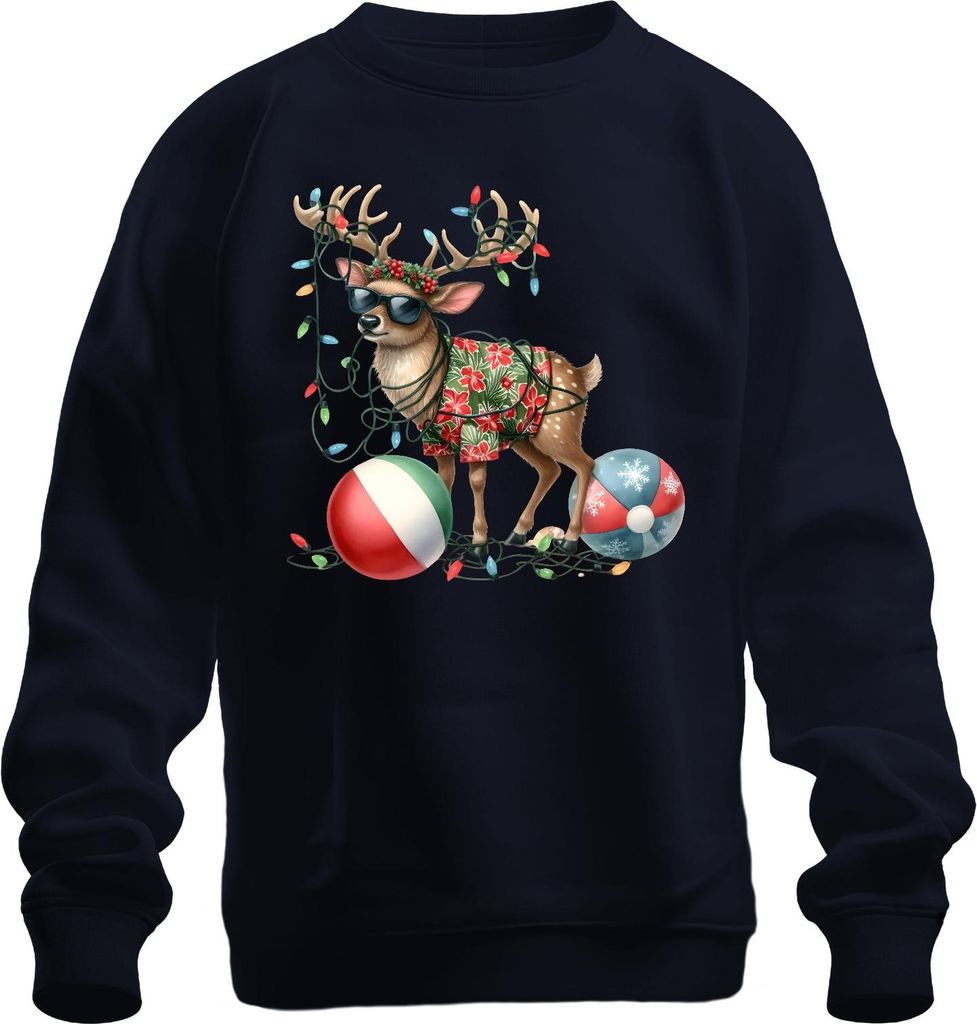 Lustiges Rentier Hawaii Hemd Weihnachten Sonnenbrille Beachball Uni Sweatshirt Pullover, Navy, XXL