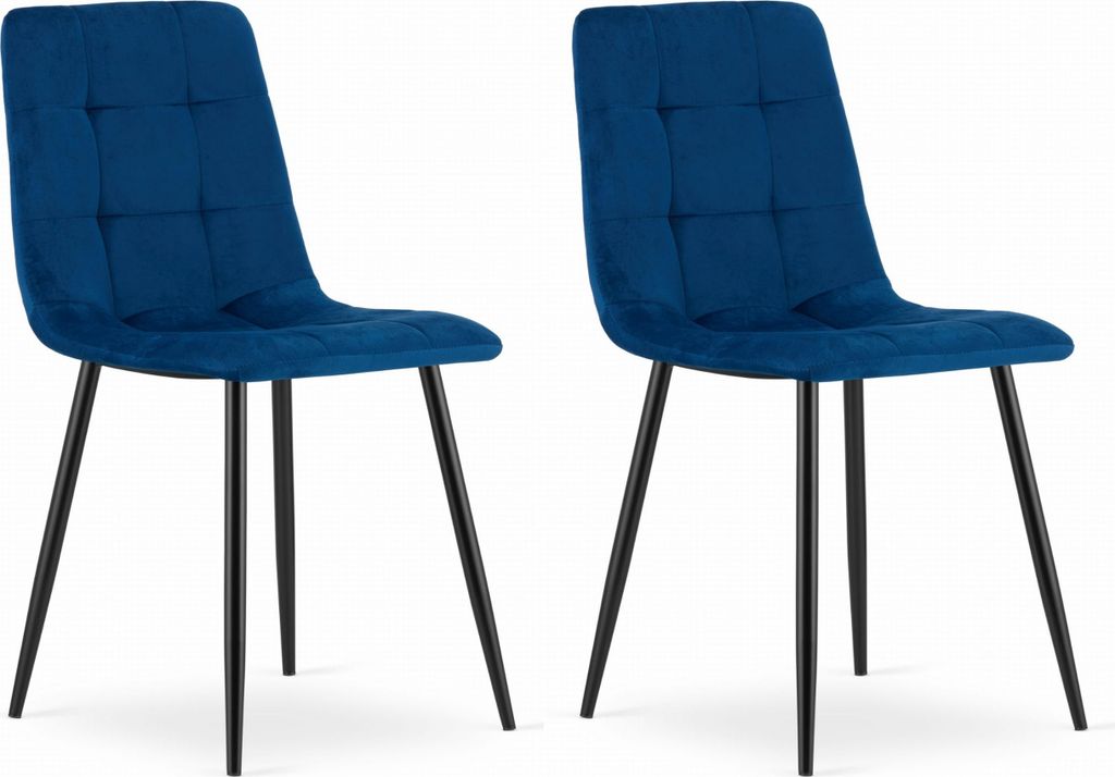 CETARA Stuhl, Velours navyblau gepolstert, schwarze Metallbeine, Maße 45x87x51 cm, für Wohnzimmer, Büro, 2 Stück, Belastbarkeit 110 kg
