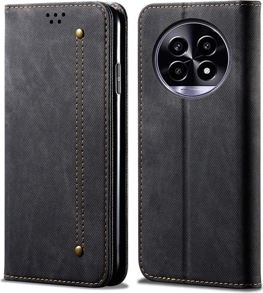 Hülle für Realme 13 Pro/Realme 13 Pro+ Leder Brieftasche Flip Bookstyle Schutzhülle mit Standfunktion Schwarz