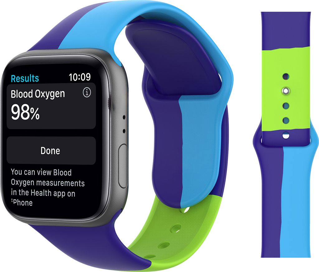 Armbandwächter Drei-Farbton-passende Bergsteigerschnalle-Design Silicon Multi-Color-Uhrengurt für Apple Watch 1/2/3/4/5/6-Lila blaugrün-Größen...