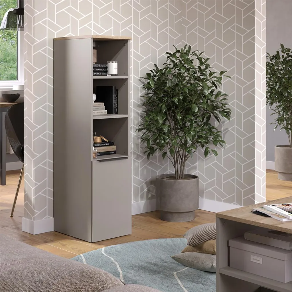 Colonne de rangement Vicco Wido 120cm - Meuble d'appoint 1 porte grège