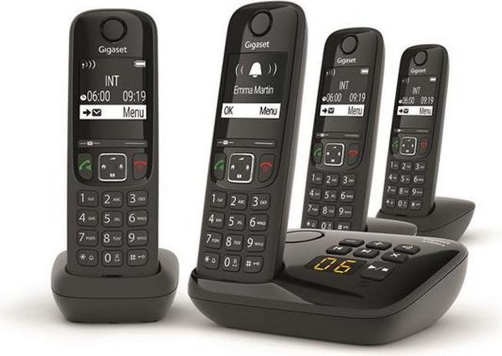 Schwarzes quattro dect schnurloses telefon mit Produktbild 