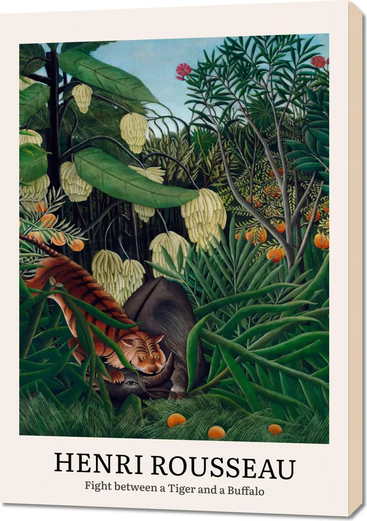 Quadro 70x100 cm Design Tigre e bufalo, Rousseau Vintage per il salotto