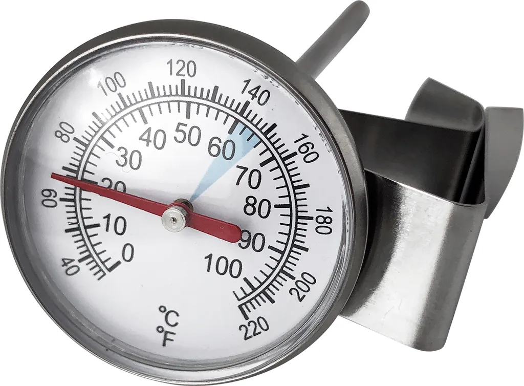 Thermomètre à lait en inox avec clip pour mousse de lait parfaite Blanc