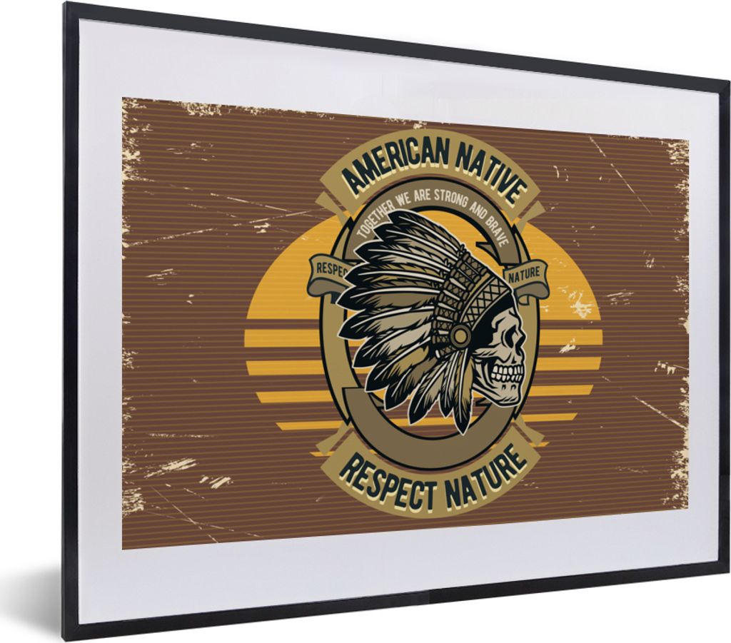 MuchoWow MuchoWow Gerahmtes Poster Mannshöhle - Indianerformschnitt - Schädel - Vintage 40x30 cm - Poster mit zchwarzem Bilderrahmen - Bilder...