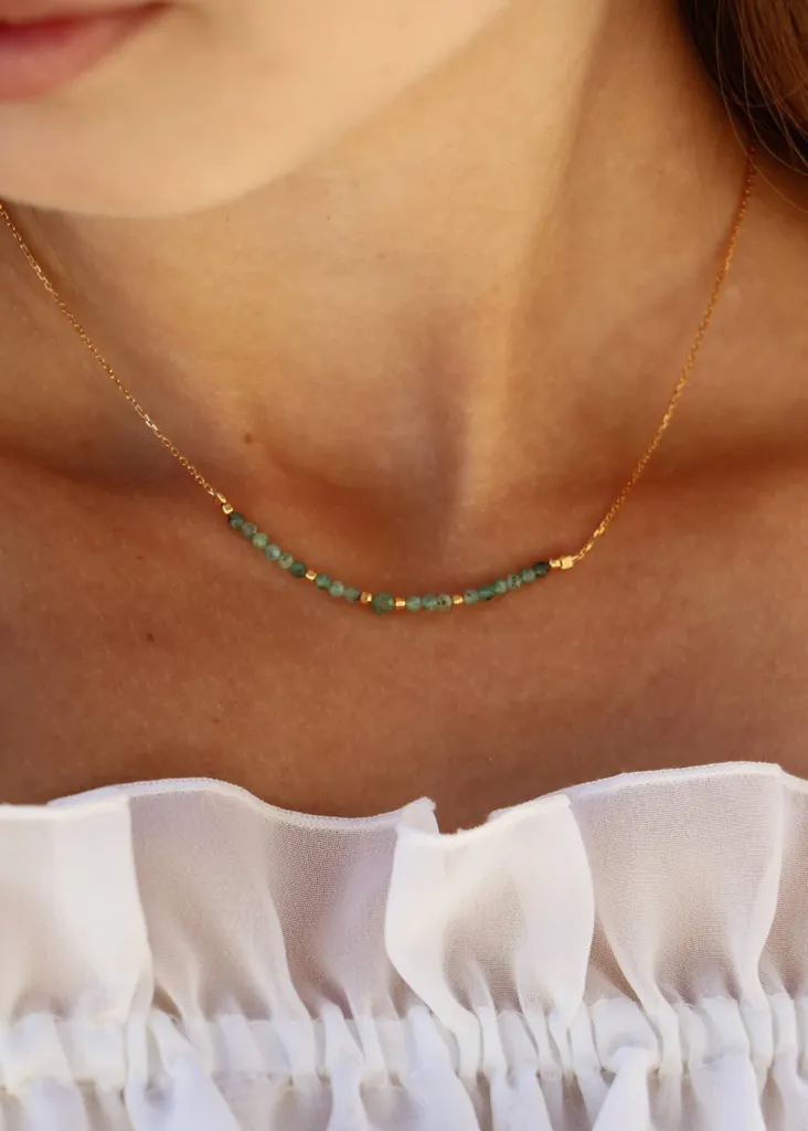 Collana Smeraldo Naturale Maggio - Pendente Minimal in Oro e Argento