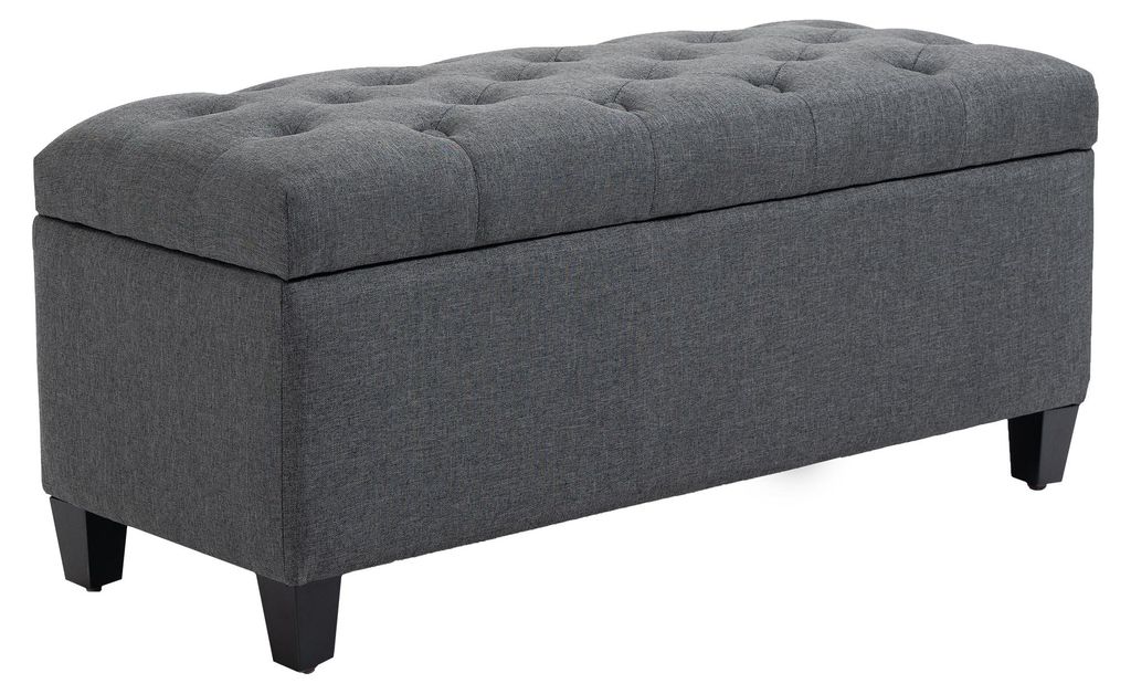 Sitzbank mit Stauraum Polsterbank mit Leinenoptik. Sitztruhe mit Holzbeine. Truhenbank fš¹r Wohnzimmer Schlafzimmer Flur 100 x 40 x 44 cm Dunkelgrau