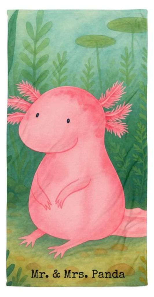 Mr. & Mrs. Panda Handtuch Axolotl Niedlich Design - Weiß - Geschenk, Freundin, Weisheit, Lebensweisheit, Strandtuch, Großes Badehandtuch, Liebe, ...