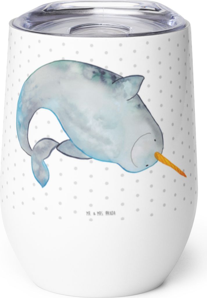 Mr. & Mrs. Panda thermosbecher Narwal - Weiß - Geschenk, Thermobecher, Wal, Aufräumen, Hausfrau, Thermo Becher, Meer, Putzen, glühweinbecher, Ki...