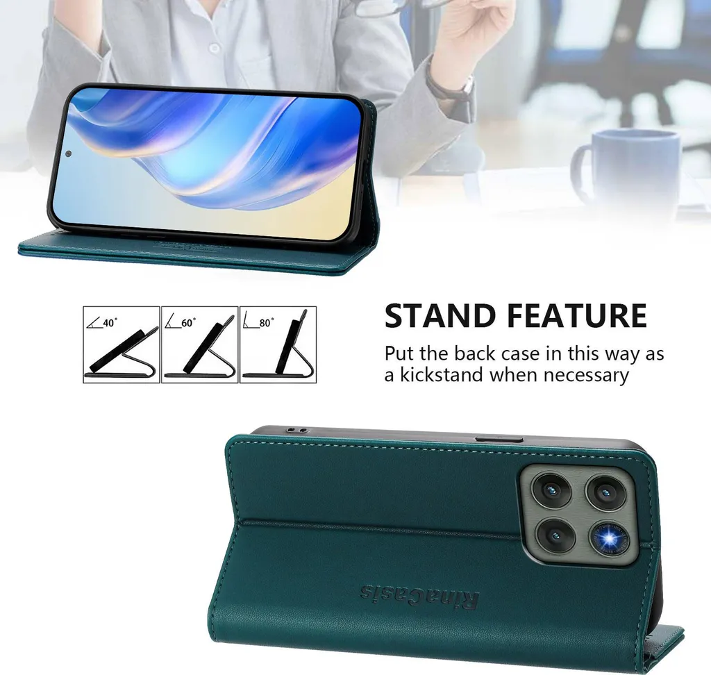 Custodia Motorola Edge 60 Pro in Pelle Verde Scuro - Flip Case Portafoglio - 3