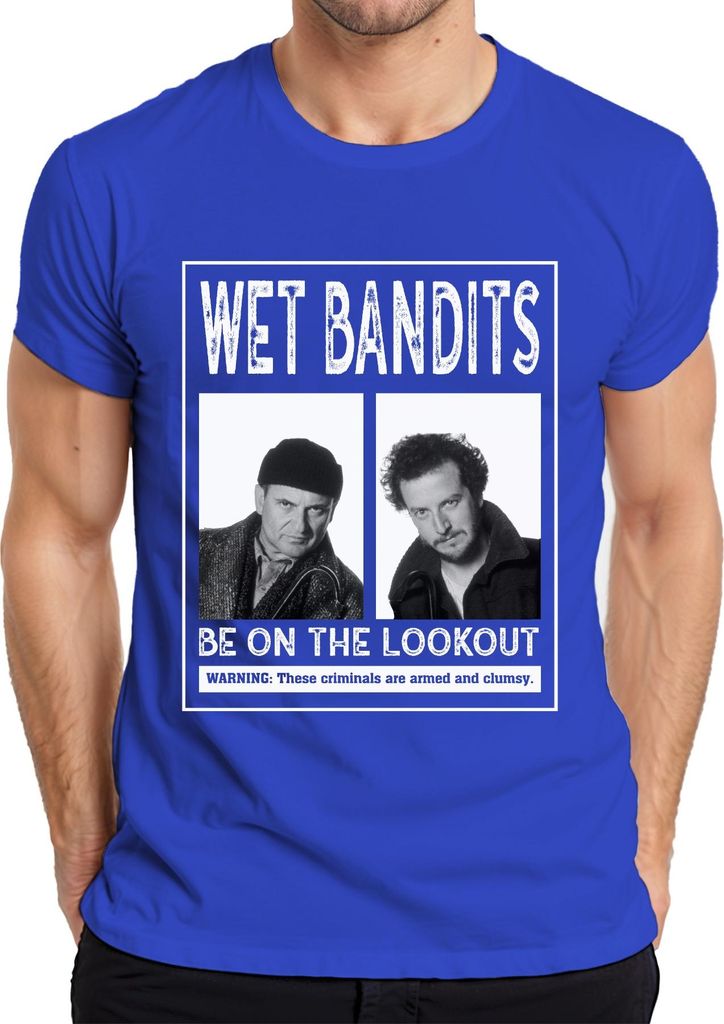 Wet Bandits Harry Marv Mugshot - Kevin Allein Zuhause Feuchte Banditen Ugly Christmas Sweater Weihnachten Herren T-Shirt, Blau, XL