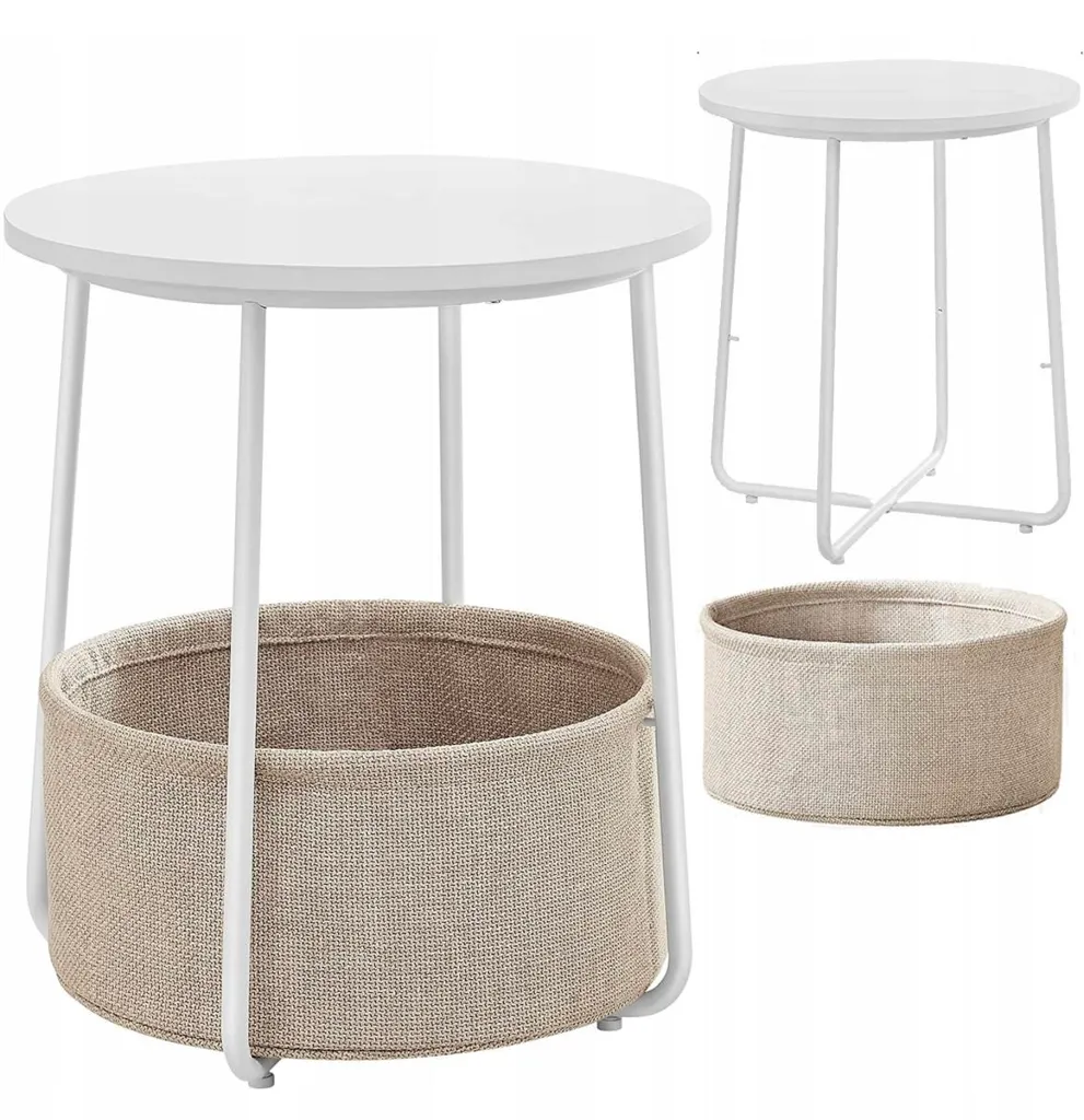 Table basse ronde blanche avec panier de rangement ø 45 cm - Design Scandi