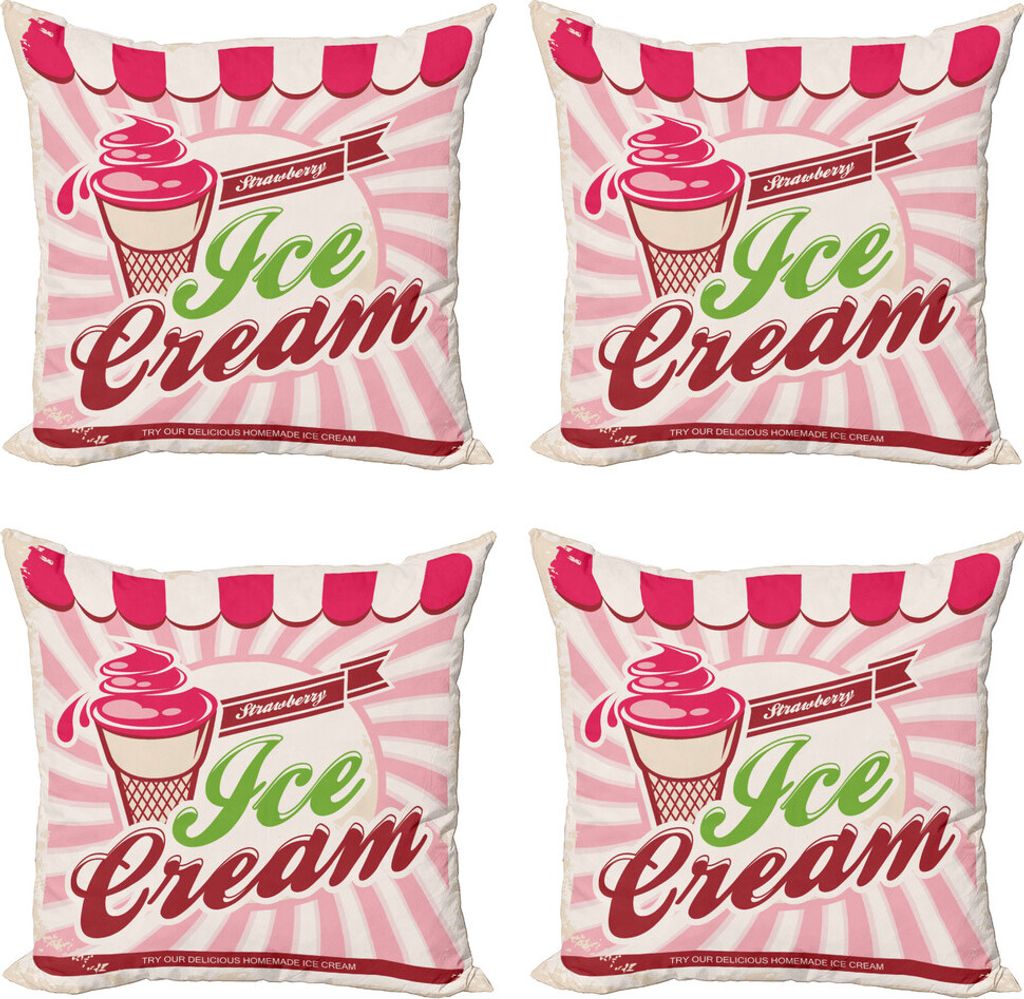 ABAKUHAUS Eis Kissenbezug Set (4 Stück), Soft-Erdbeere, Moderner Doppelseitiger Digitaldruck, 60 cm x 60 cm, Hot Pink Maroon Creme