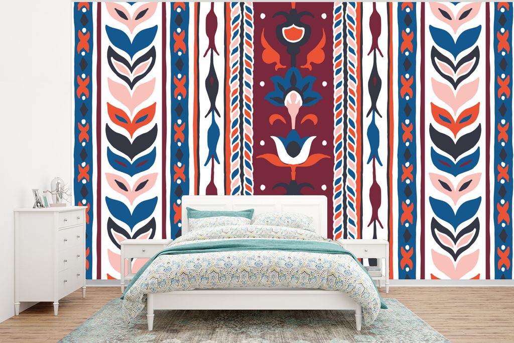 MuchoWow Fototapete für Wohnzimmer oder Schlafzimmer Wandtapete Vinyl Motivtapete Blumen - Muster - Pflanzen - Abstrakt - Minimalismus - 295x220...