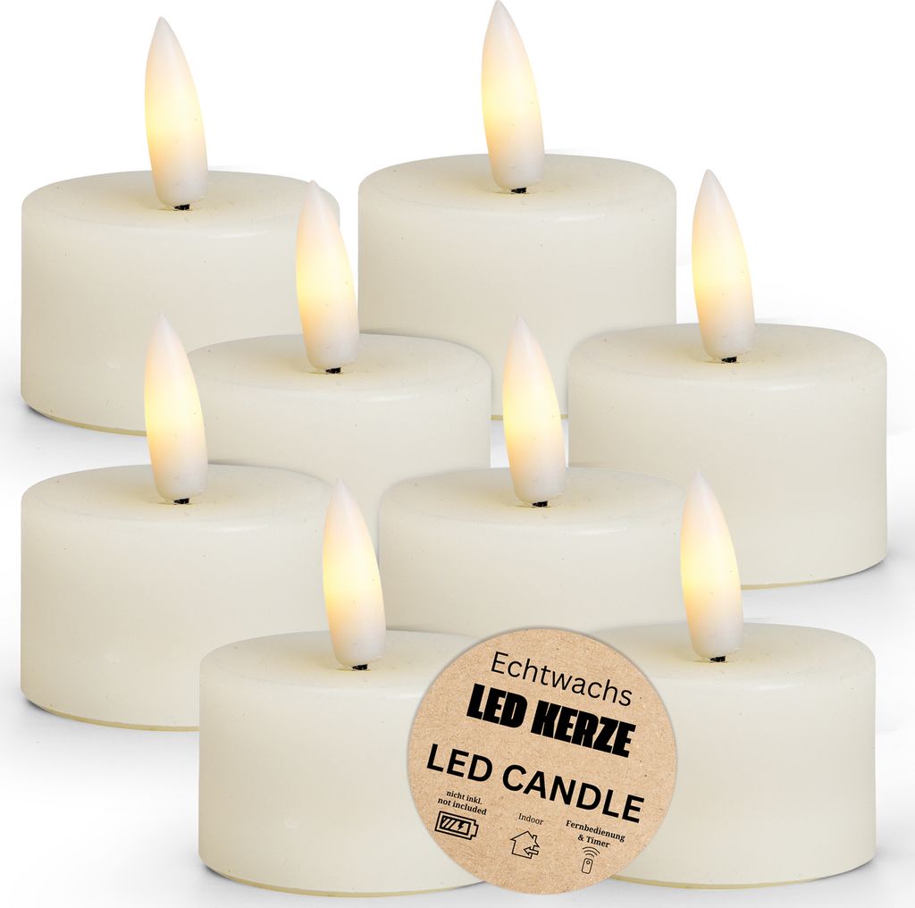 Lot de 8 bougies chauffe-plat LED cire, flamme vacillante, Image du produit 