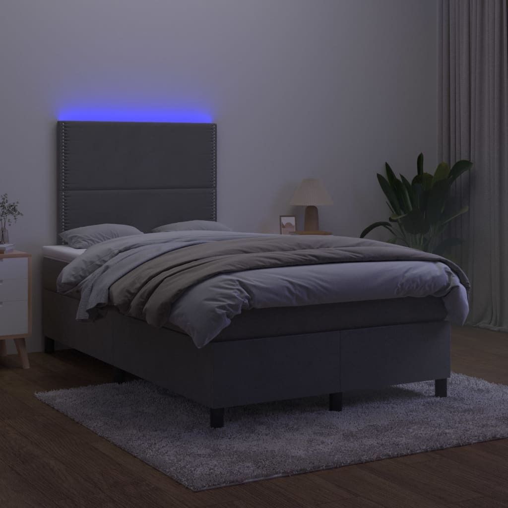 The Living Store Boxspringbett mit Matratze & LED Dunkelgrau 120x200 cm Samt