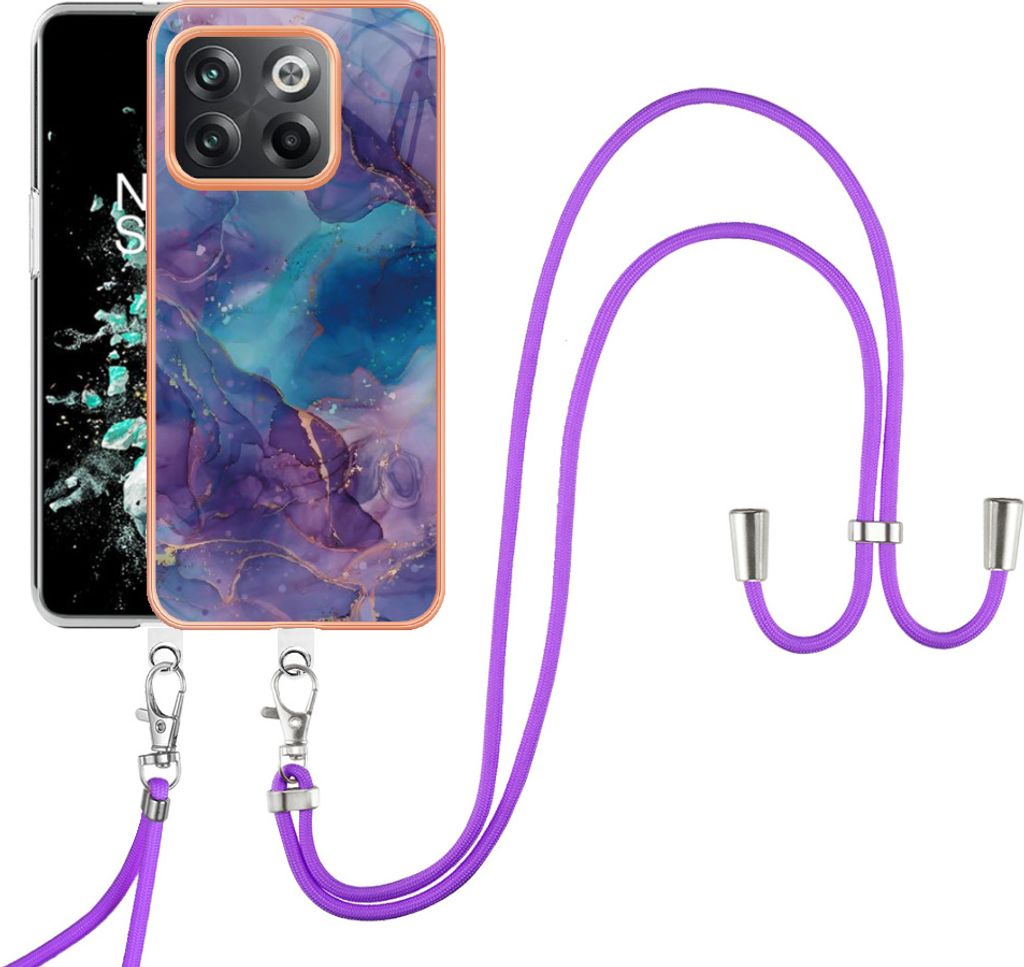 OnePlus 10T Handykette Hülle, Muster TPU Bumper Schutzhülle mit verstellbarem Tragegurt für OnePlus 10T / OnePlus Ace Pro Lila