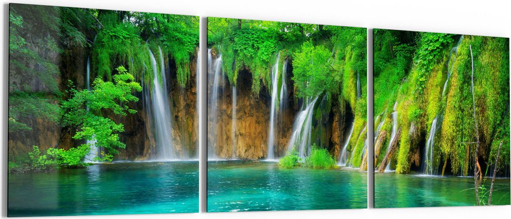 DEQORI Glasbild Echtglas 3x50x50 cm 'Wasserfälle in Kroatien' Wandbilder XXL groß