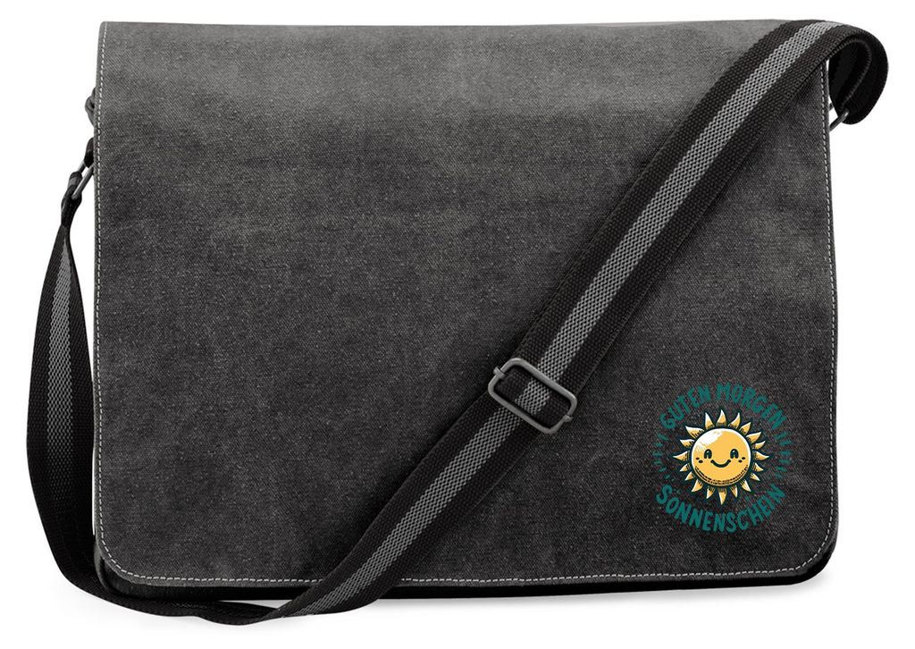 Huuraa Umhängetasche Guten Morgen Sonnenschein Sonne 14 Liter Black Canvas Laptoptasche Geschenkidee