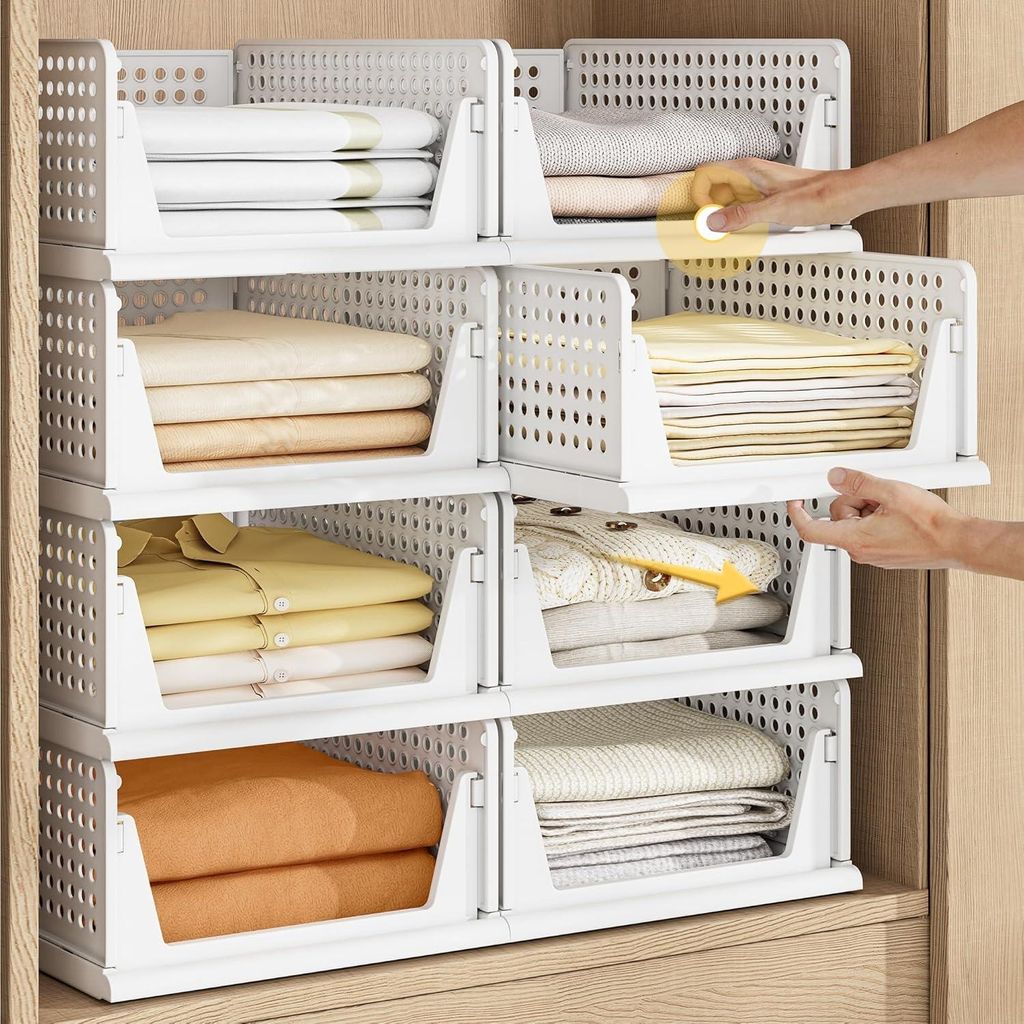 8 Set Faltbar Plastik Lagerkisten,Stapelbare Kleiderschrank Produktbild 
