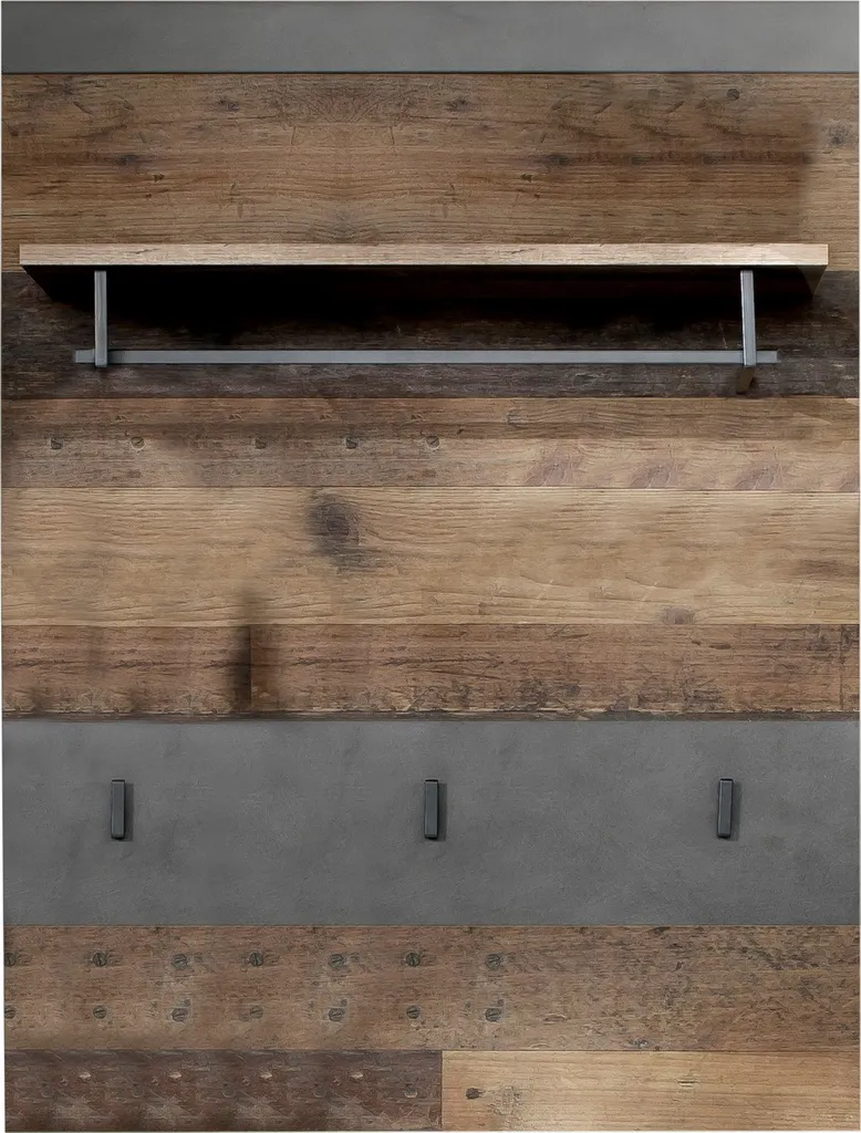 Vestiaire mural d'entrée Irwin gris Matera avec étagère et 3 patères bois