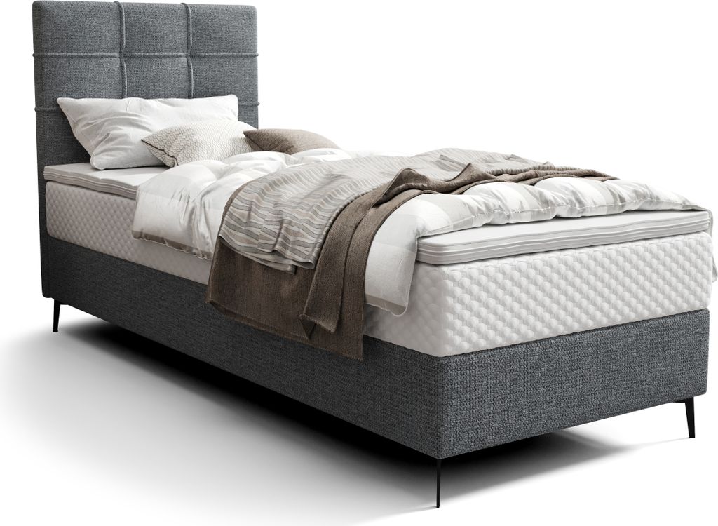 Roe Furniture | Polsterbett - INAO - 90x200 cm - Dunkelgrau - Mit Bonell-Matratze - Rechte - Boxspringbett - Bett mit Bettkasten - Tagesbett