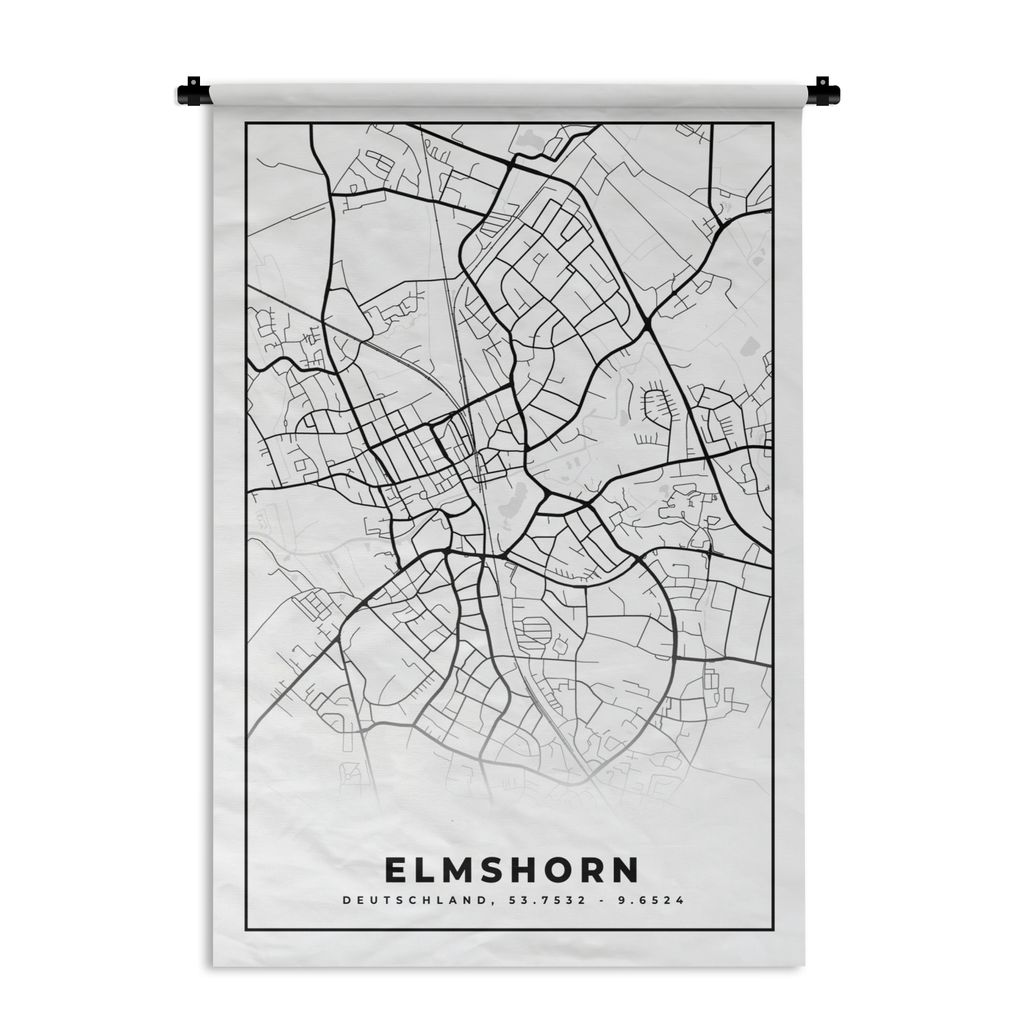 MuchoWow Wandteppich Wandbehang Karte - Elmshorn - Karte - Stadtplan 120x180 cm Tapisserie Dekoration Wandtuch - Schlafzimmer - Dekorationen für...