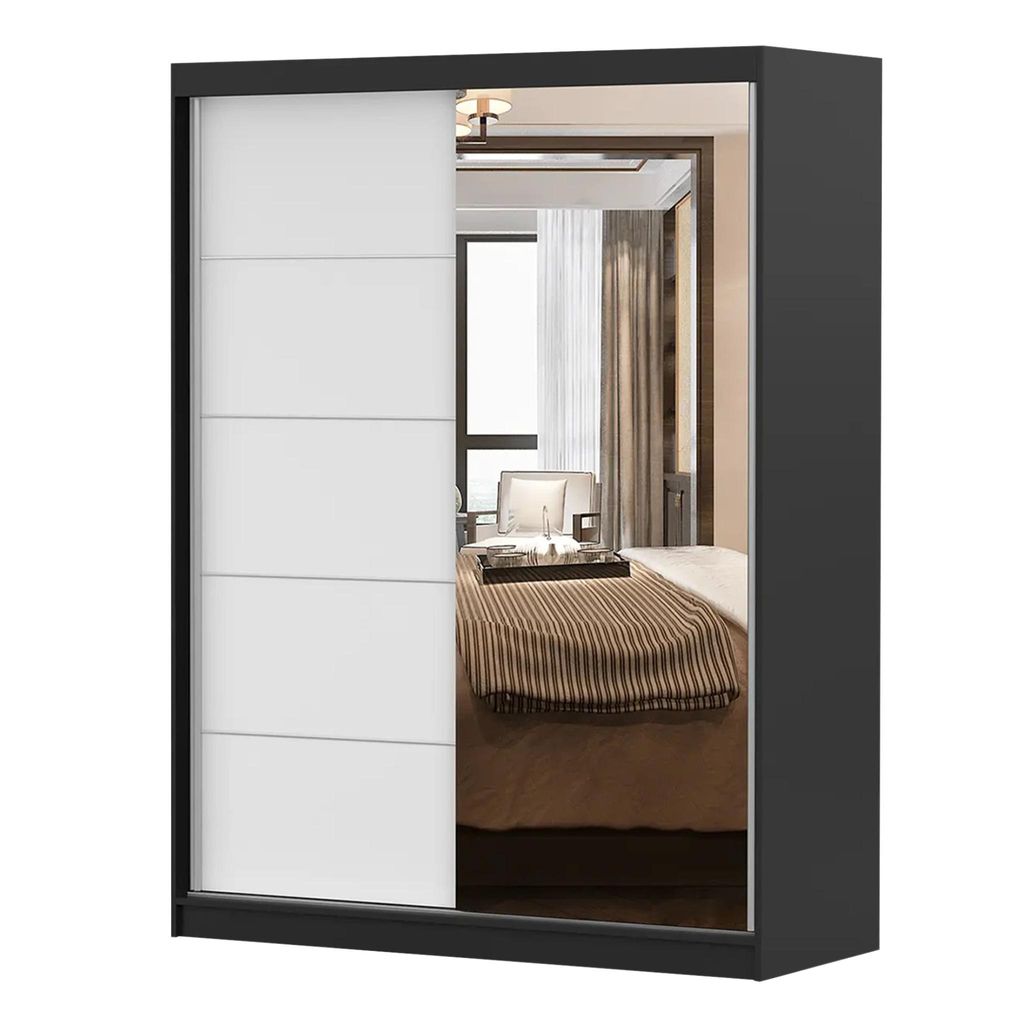 Armoire à portes coulissantes Armoire 150 cm noir/blanc Image du produit 