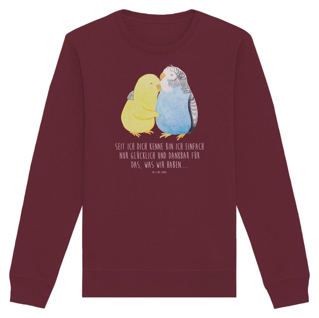 Mr. & Mrs. Panda Baumwoll Pullover Wellensittich Liebe Größe XS - Burgundy - Geschenk, Verknallt, Pulli, Kuscheln, Sweatshirt, Freundin, Sweater,...