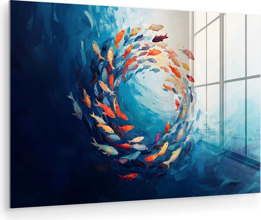 MuchoWow Glasbilder - Bilder auf Wandbild - Foto auf Glas Meer - Fische - Bunt - Dynamisch 60x40 cm Wanddekoration aus Glas - Acrylglasbild - Acryl...